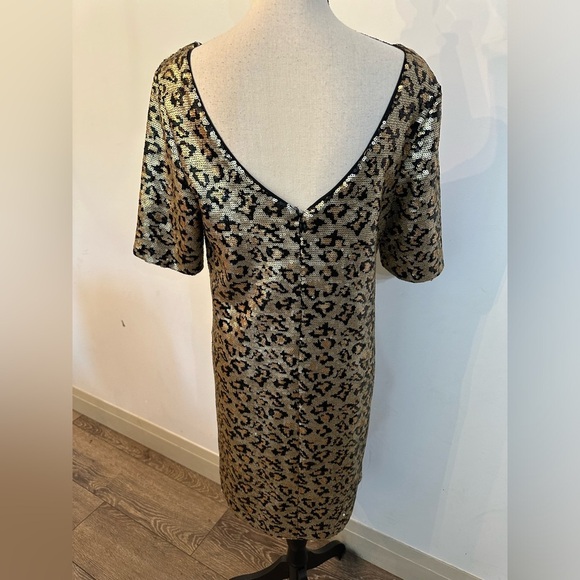 Betsey Johnson Animal Print mini sequin dress gold and black SZ 10 - Picture 3 of 7